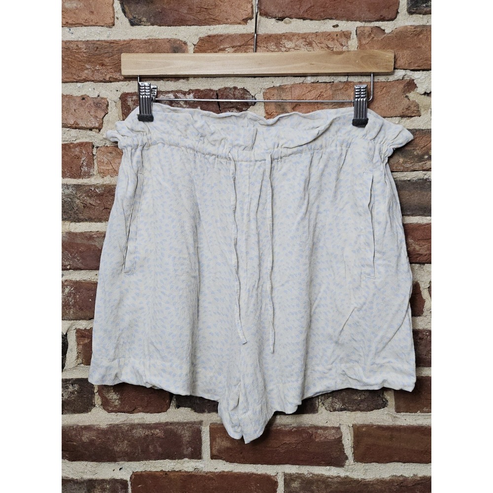 Open Edit Paperbag Shorts Women's M Ivory-Blue Lennox Elastic‎ Waist Drawstring